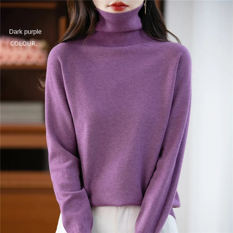 Women's long-sleeve turtleneck knitted sweater warm