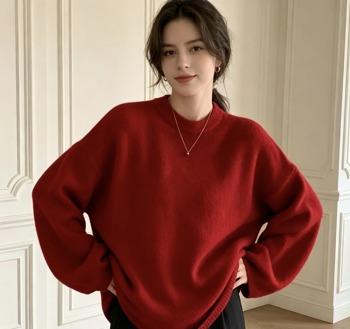 Women's oversized crew-neck long-sleeve knitted sweater