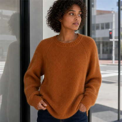 Women's Oversized Crewneck Knit Sweater with Raglan Sleeves