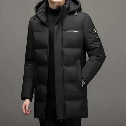 Herren Winter Steppjacke lang mit Kapuze Stehkragen winddicht Grau