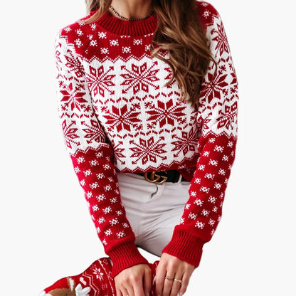 Damen Weihnachtspullover mit Skandinavischem Muster, Winter Freizeit Strickpullover, Festliche Mode