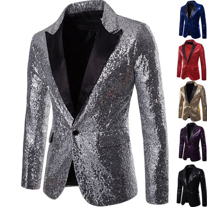 Men's Glitter Party Blazer – Eye-catching Sequin Blazer for Festive Occasions, Stage & Events