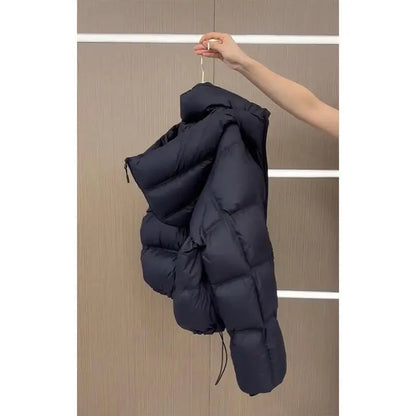 Women's quilted jacket with hood, black, short puffer jacket, warm