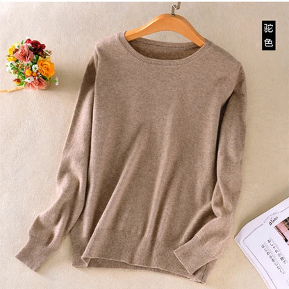 Women's Crew Neck Long-Sleeve Basic Knit Sweater in Many Colors