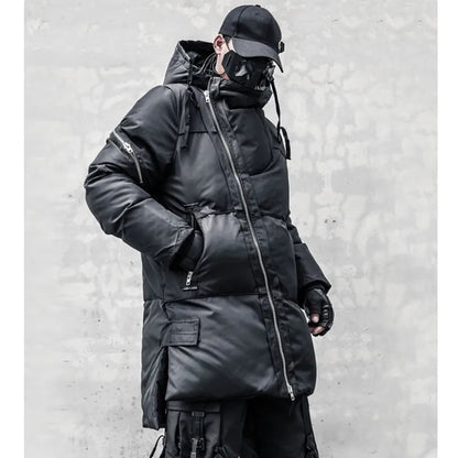 Unisex quilted winter jacket with hood, zippers and long sleeves, Black