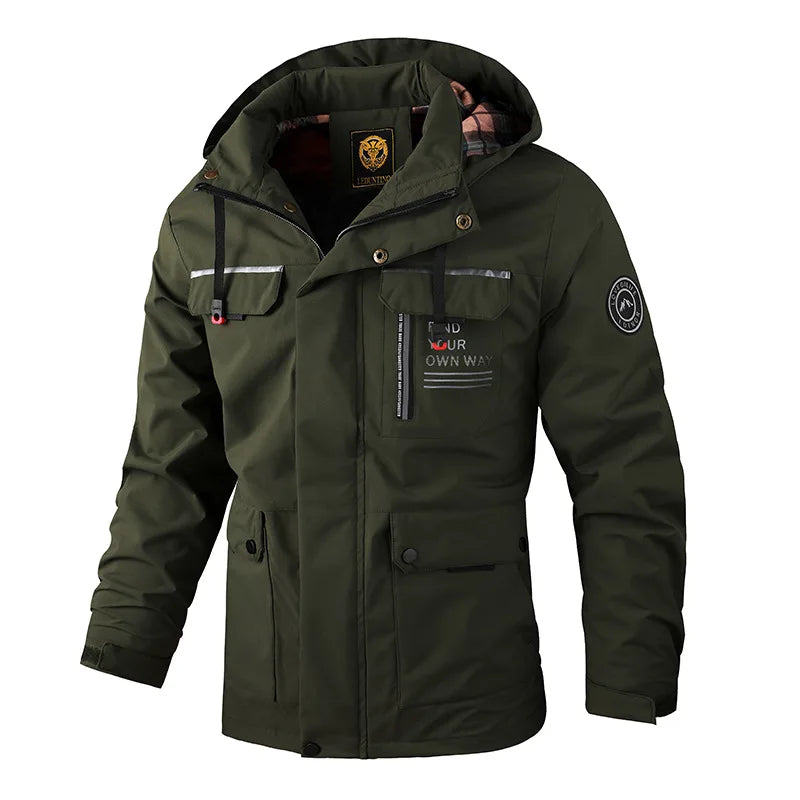 Herren Winterjacke mit Kapuze Winddicht Warm Gefüttert Mehreren Taschen