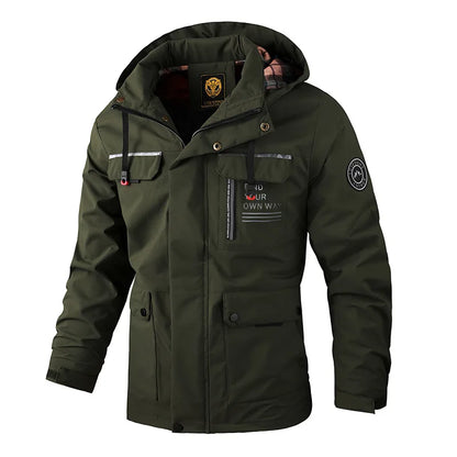 Herren Winterjacke mit Kapuze Winddicht Warm Gefüttert Mehreren Taschen