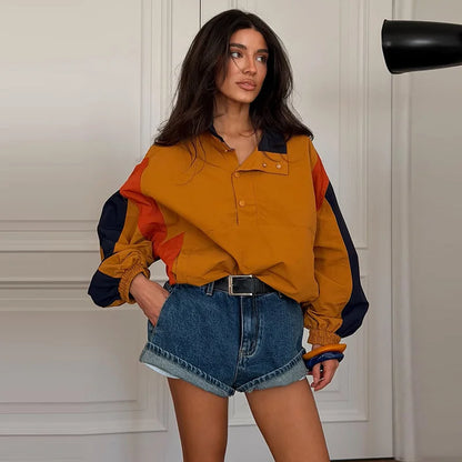 Sporty cropped pullover windbreaker jacket with zipper