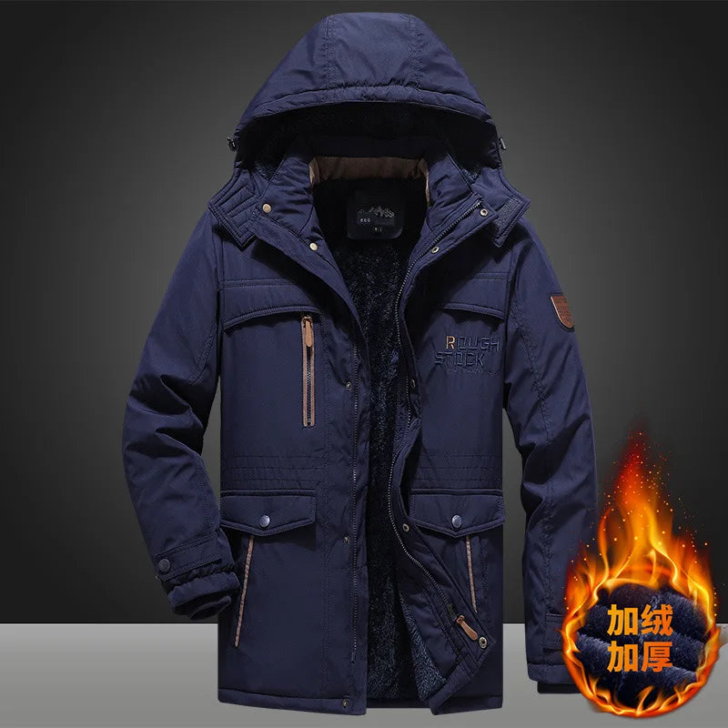 Men's winter jacket with hood and zippered pockets - lined, warm