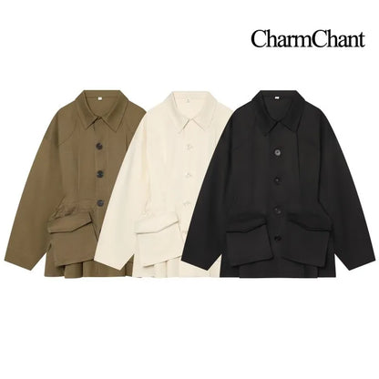 Loose-fit shirt jacket with collar and patch pockets