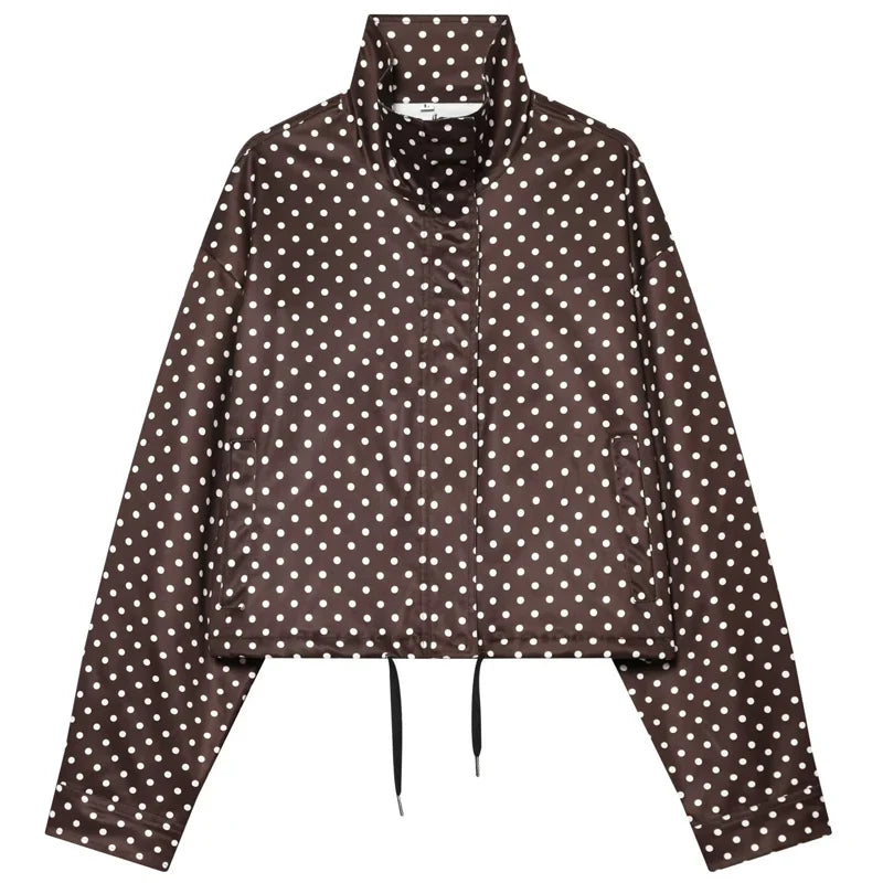 Kurze Damen Tupfen Jacke mit Stehkragen