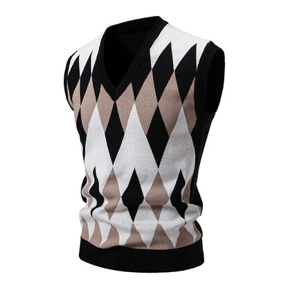 Men's Argyle knitted vest V-neck sleeveless pullover vest