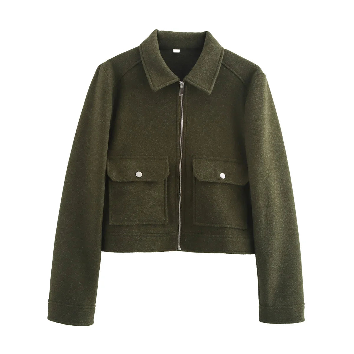 Short Jacket with Zipper and Flap Pockets