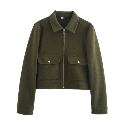 Short Jacket with Zipper and Flap Pockets