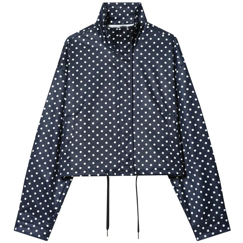Kurze Damen Tupfen Jacke mit Stehkragen