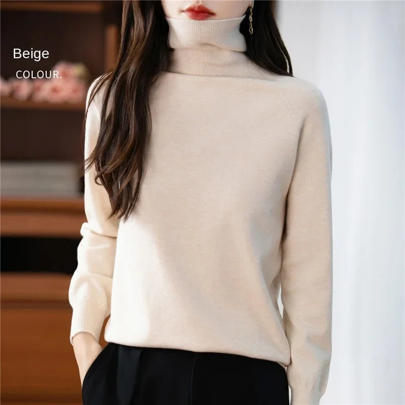 Women's long-sleeve turtleneck knitted sweater warm