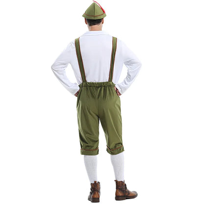 Men's Oktoberfest Costume Lederhosen Suspenders Shirt and Hat Set