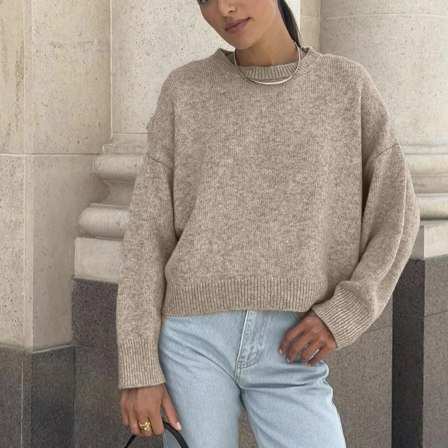 Damen Strickpullover Rundhals Langarm Oversize
