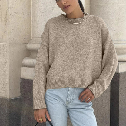 Damen Strickpullover Rundhals Langarm Oversize