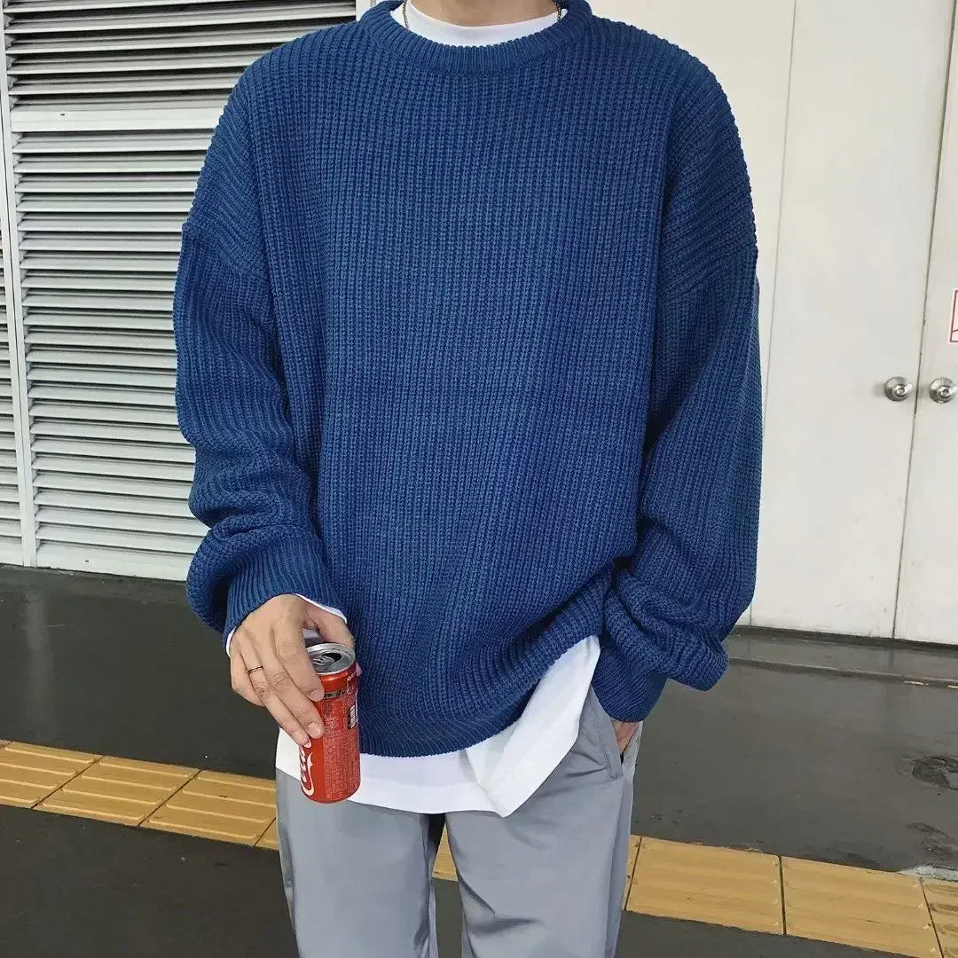 Unisex chunky-knit oversized crew-neck long-sleeve sweater