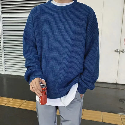 Unisex chunky-knit oversized crew-neck long-sleeve sweater