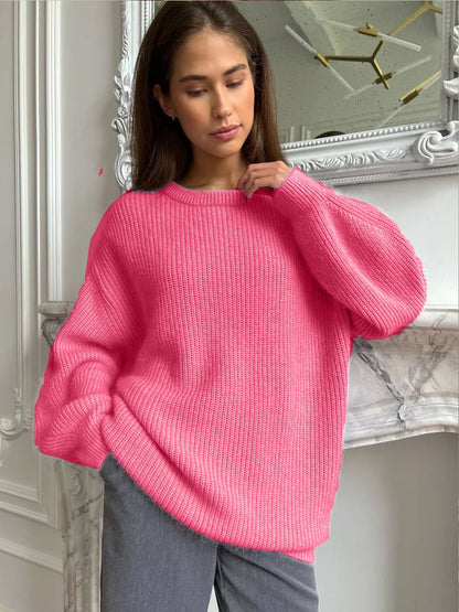 Women's oversized ribbed crew-neck knit sweater