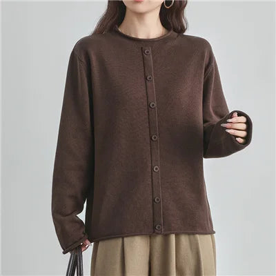 Damen Cardigan Rundhals Langarm Strickjacke mit Knöpfen