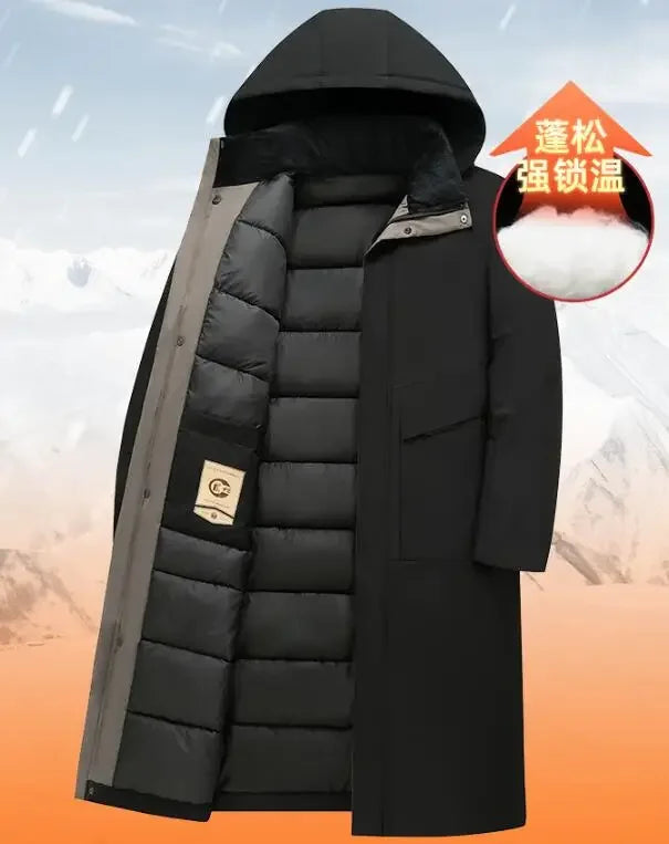 Men's long hooded winter coat, gray