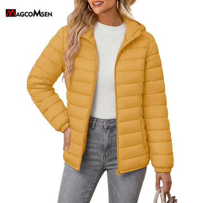 Damen Steppjacke mit Kapuze, Reißverschluss, Gelb