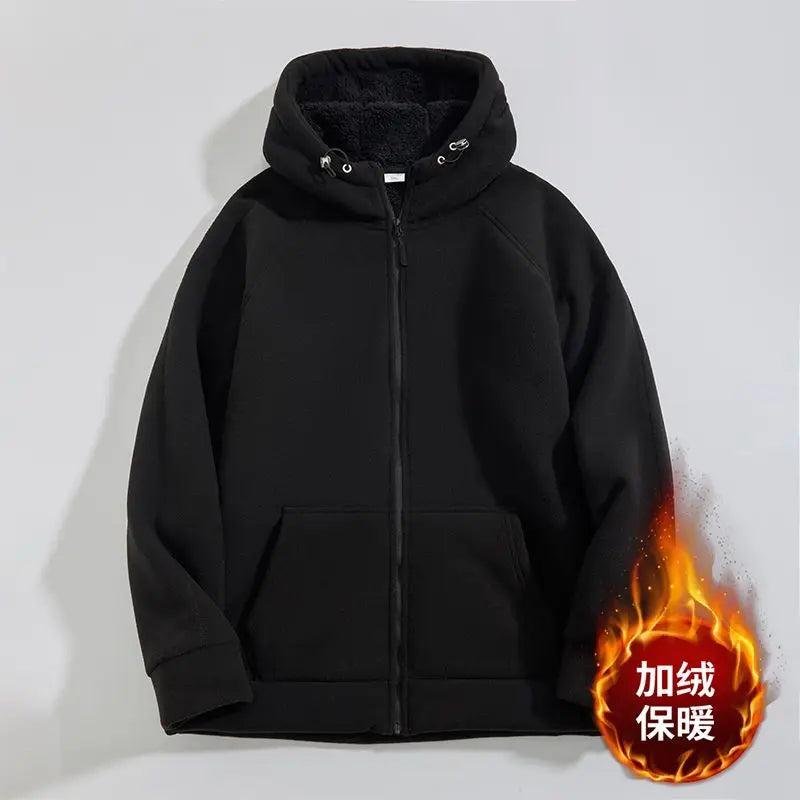 Unisex Kapuzenjacke mit Reißverschluss, Fleece-gefüttert, Winter