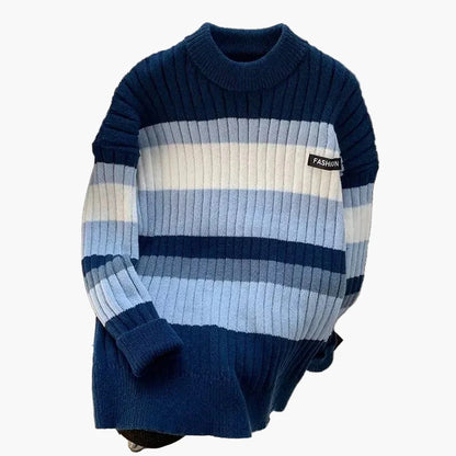 Men's chunky knit pullover with stripes – fashionable casual sweater for everyday and winter