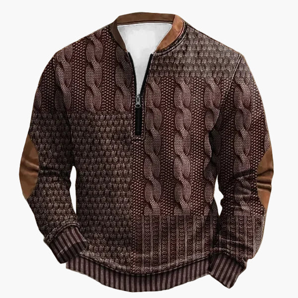 Men's knitted look sweatshirt with stand-up collar and zipper – stylish casual pullover for everyday and outdoor use
