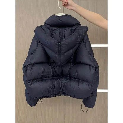 Women's quilted jacket with hood, black, short puffer jacket, warm