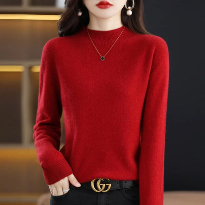 Women's sweater with stand-up collar, long-sleeved, fine-knit basic top