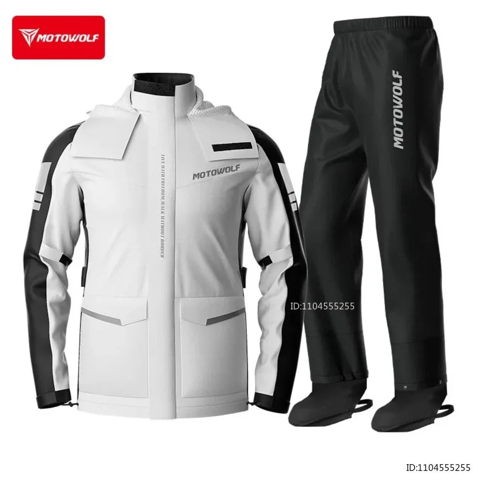 Unisex motorcycle rain suit, rain pants & rain jacket with hood