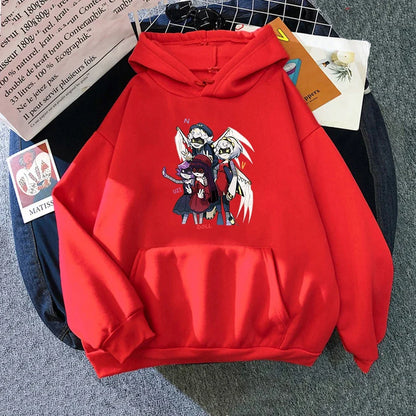Hoodie mit Kapuze und Anime-Figuren Print Schwarz Unisex