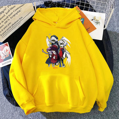 Hoodie mit Kapuze und Anime-Figuren Print Schwarz Unisex
