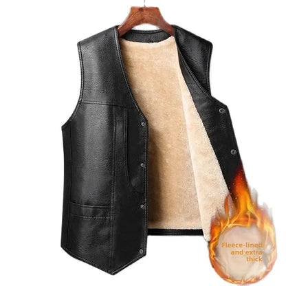 Men's black vest with fleece lining, button closure