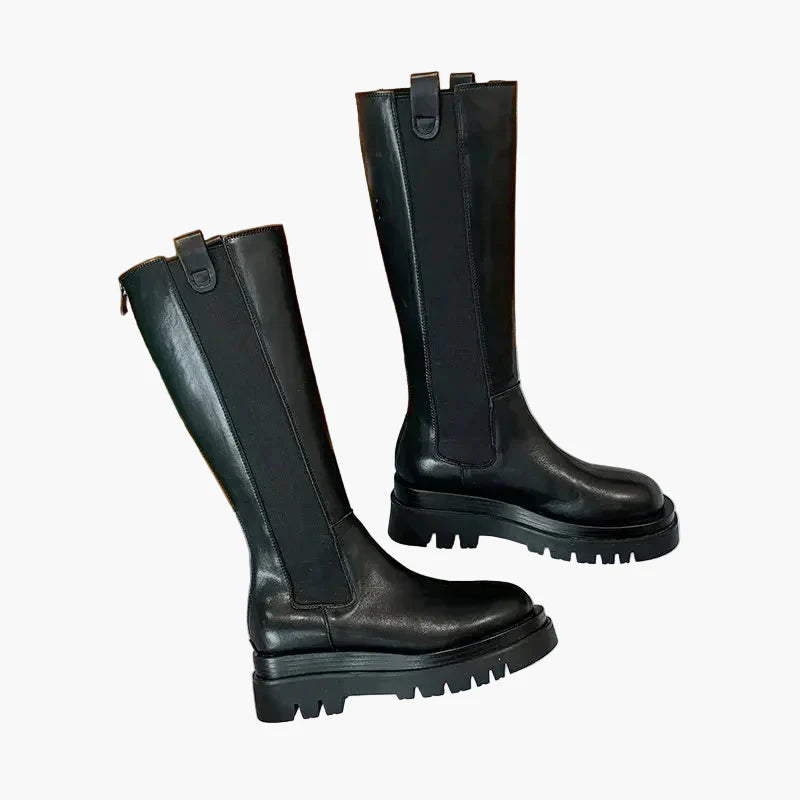 Damen Stiefel mit hohem Schaft und Profilsohle – Modische Alltagsschuhe für Herbst und Winter