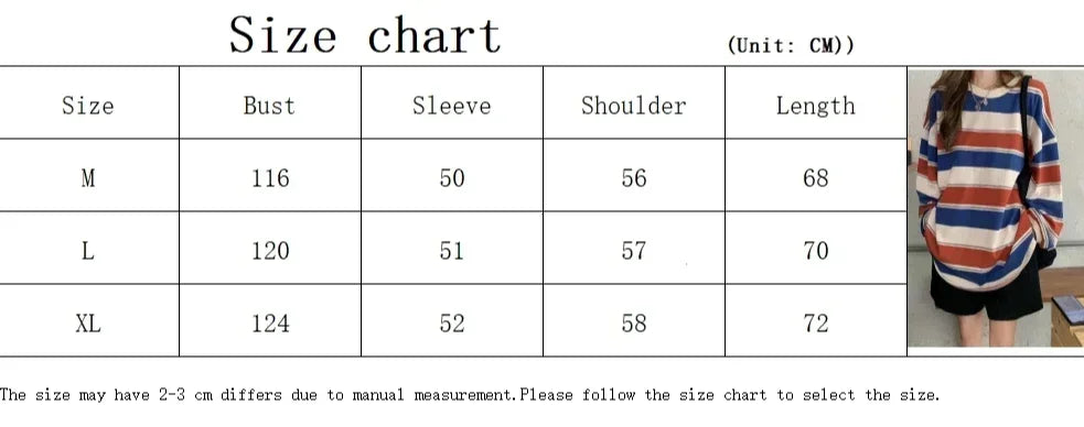 Women's striped oversized crew-neck long-sleeve shirt, casual top