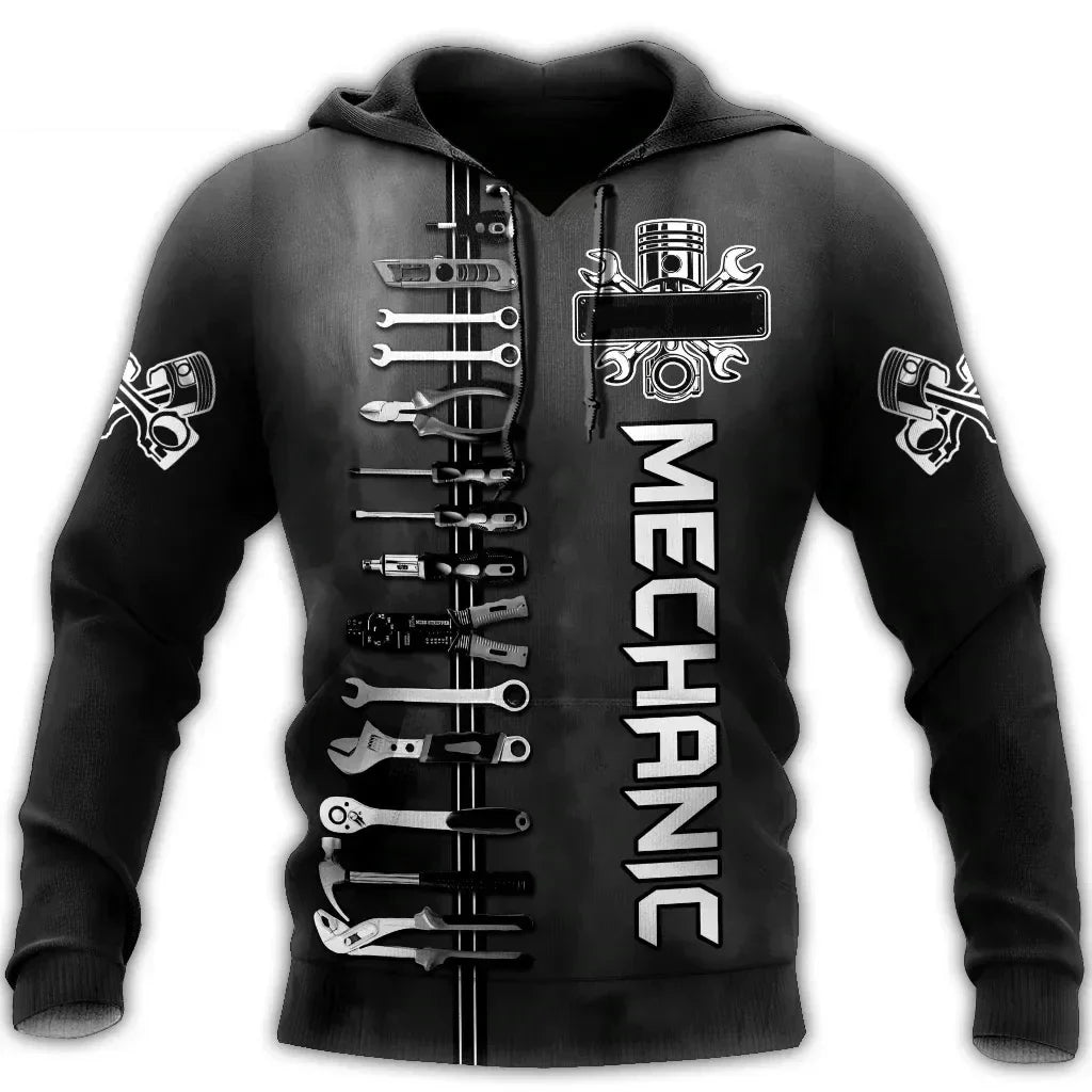 Hoodie mit Mechaniker-Thema und Grafikdruck, verschiedene Designs