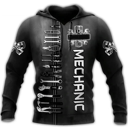 Hoodie mit Mechaniker-Thema und Grafikdruck, verschiedene Designs