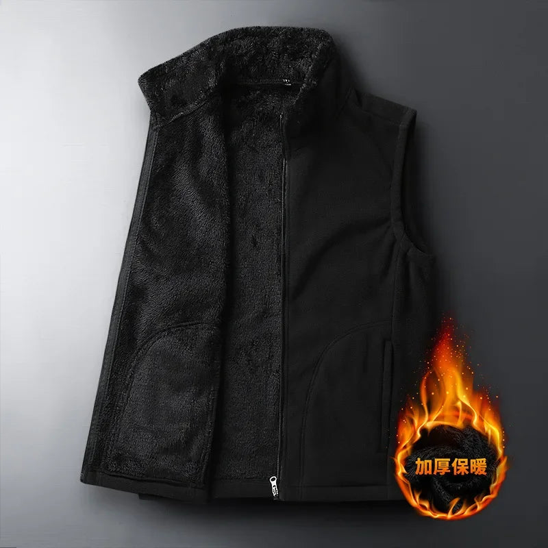 Unisex fleece vest with stand-up collar and plush lining for men and women