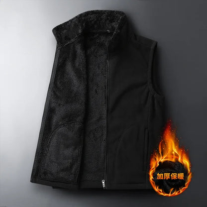 Unisex fleece vest with stand-up collar and plush lining for men and women