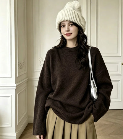 Women's oversized crew-neck long-sleeve knitted sweater