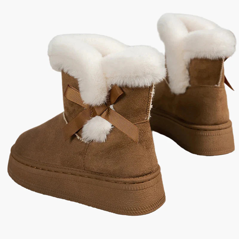 Women's winter ankle boots with bow, warm lined, fashionable casual boots