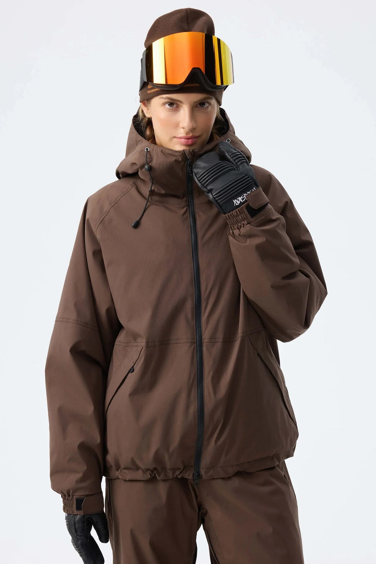 Winter ski jacket with hood and zipper, waterproof outdoor jacket for women
