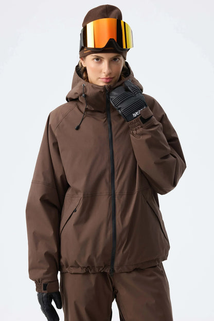Winter ski jacket with hood and zipper, waterproof outdoor jacket for women