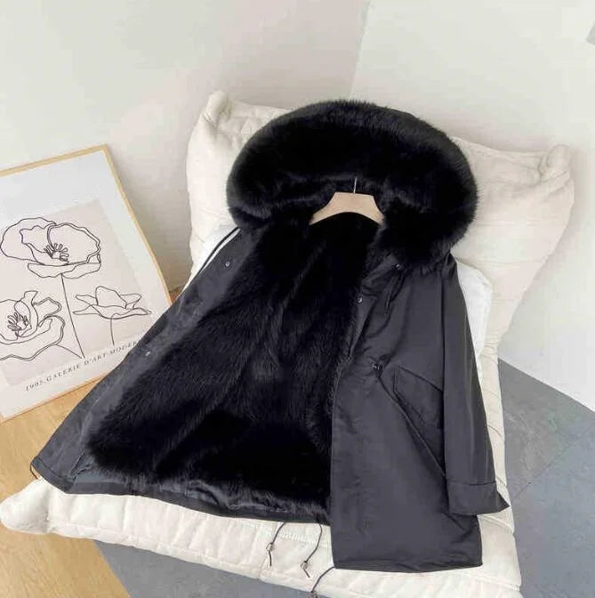 Herren Winterparka mit abnehmbarem Kunstpelz-Futter und Kapuze