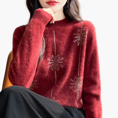 Damen Pullover mit Strass-Design, eleganter Winterpullover für Freizeit und Büro